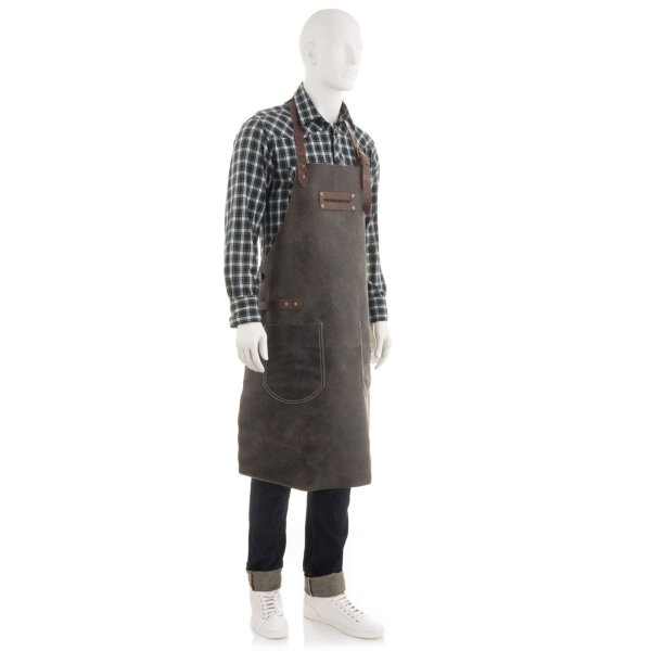 FEUERMEISTER® Grembiule in pelle antica o nappa con tasche e logo Grillstore
